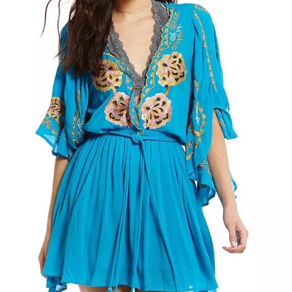 NWT Free people turquoise Cora embroidered dress - Picture 3 of 8